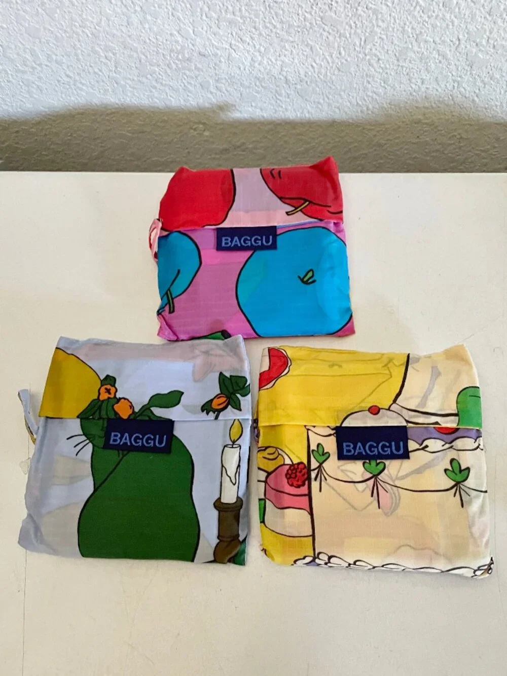 BAGGU Set of 3 Standard Size Reusable Grocery Bags Still Life Cat Fruit Cake NEW - Picture 9 of 10